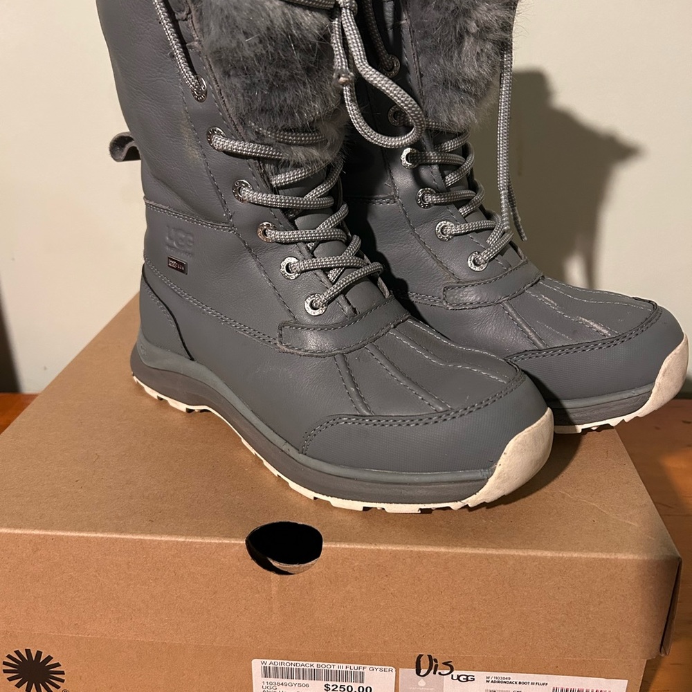 UGG Women's Gray Lace-Up Insulated Winter Boots with Faux Fur